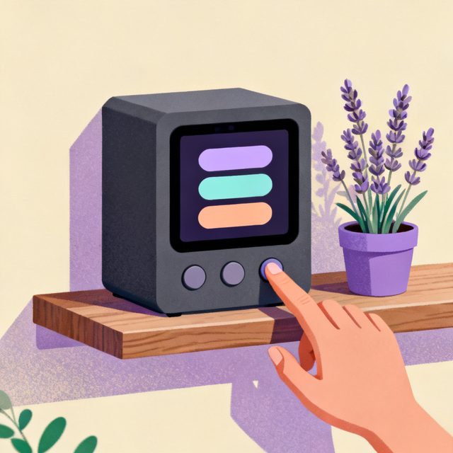 デバイスのボタンを指で押す手元のイラスト